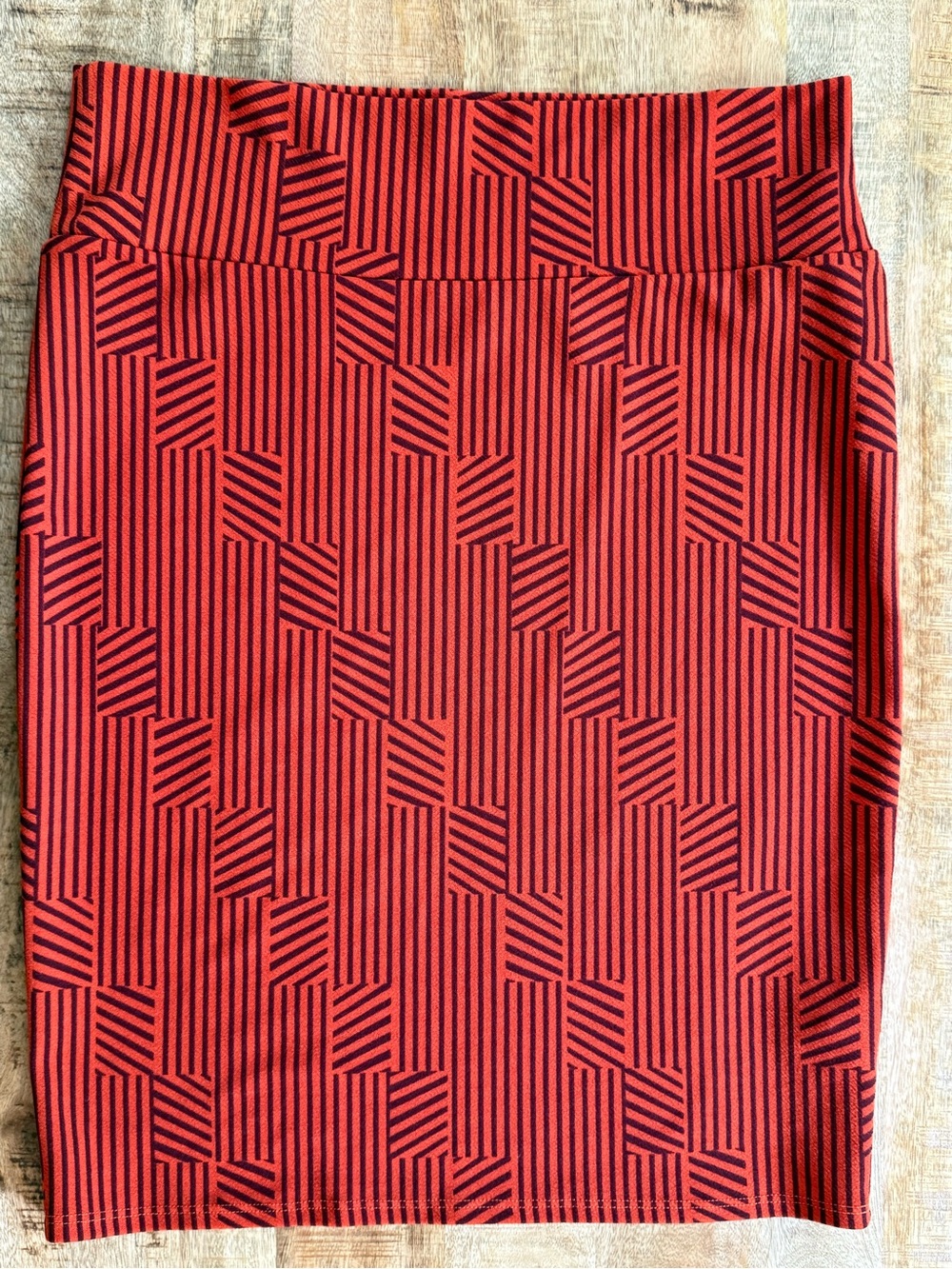 LuLaRoe Cassie Pencil Skirt XL | Orange & Maroon Geometric Print VT Hokies